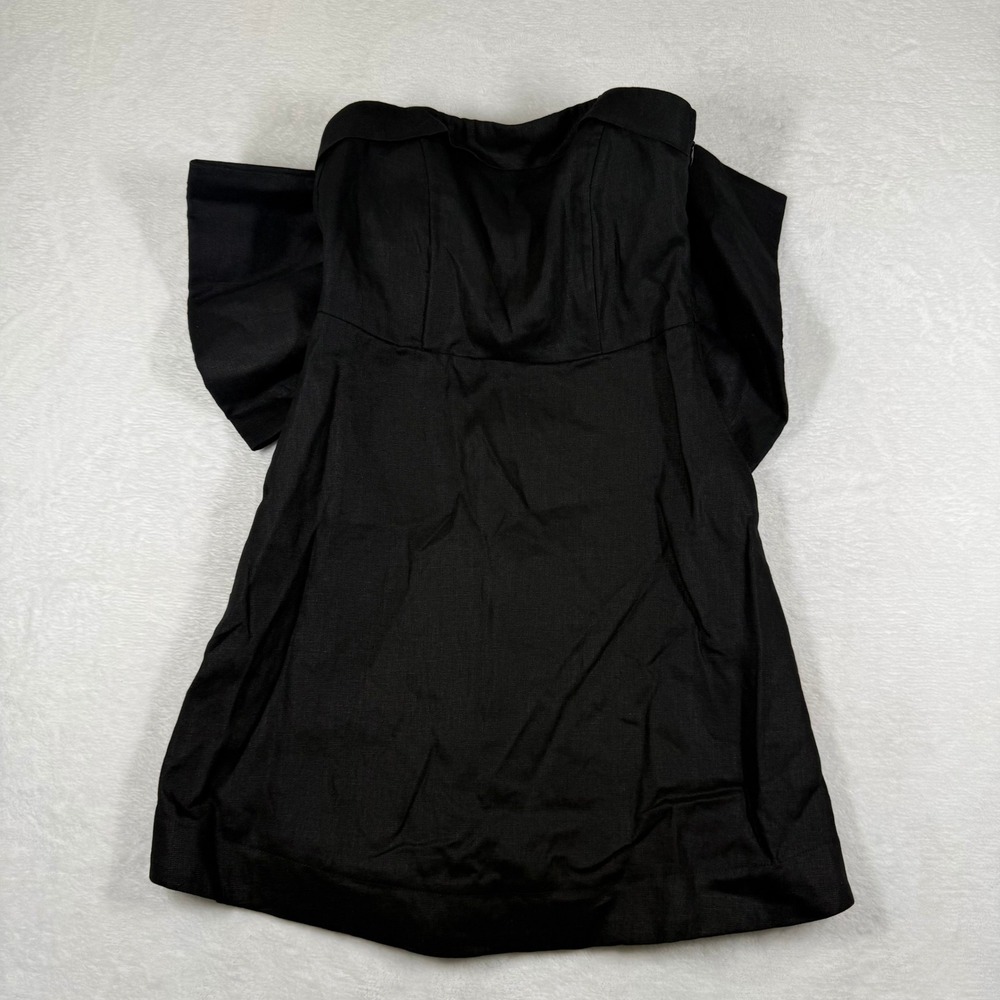 DISSH Black Linen Strapless Mini Dress US 4 AU 8 Side Zip LBD Structured Bodice